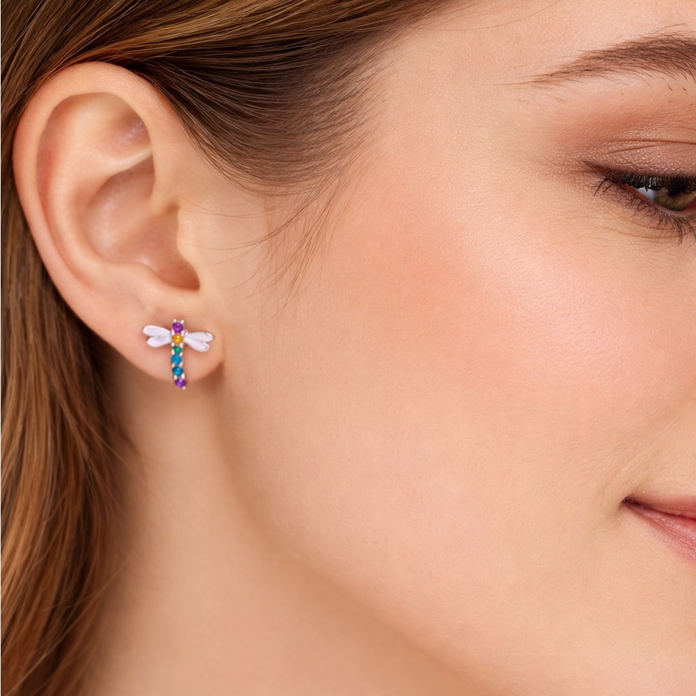 Aurora Wing  Signature Series Sterling Silver Dragonfly CZ Stud Earrings